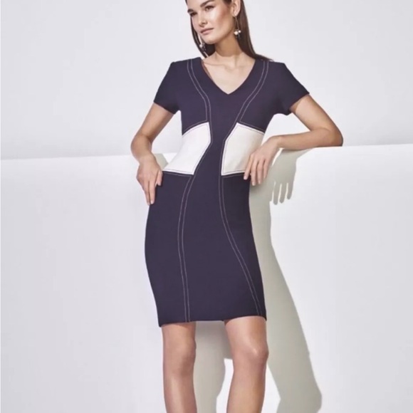 Ann Taylor Navy Blue White Midi Dress - Picture 1 of 8